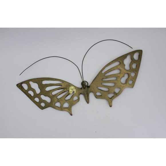 Brass Butterfly Wall Decor – Pierced Wings, 10 Inch Vintage Korea - Picture 2 of 3
